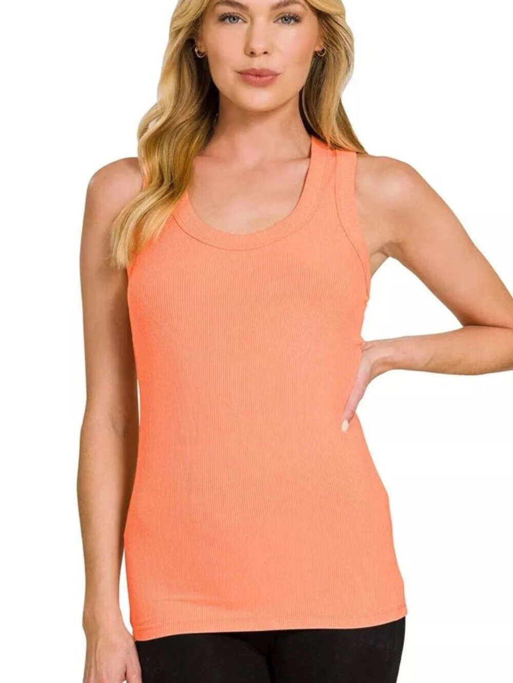 New Zenana Light Coral Ribbed Scoop Neck Tank Top Size Medium Super Soft!